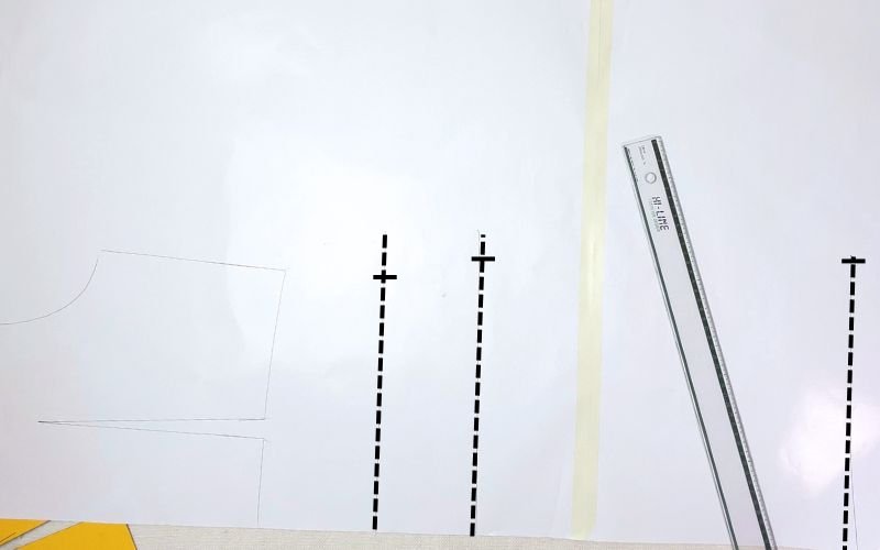 Marking locations for the mid hip and hip on the back shirt dress sewing pattern
