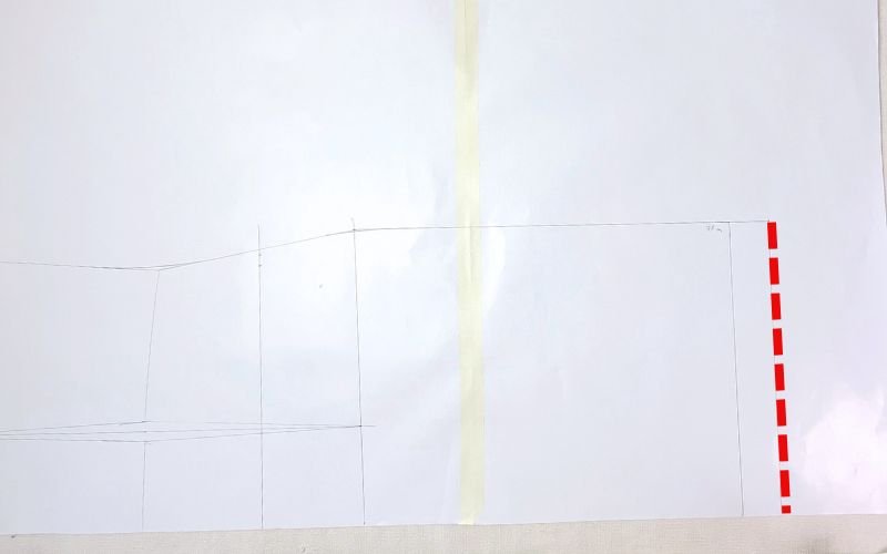 Redrafting the lowered hemline on the back shirt dress pattern piece