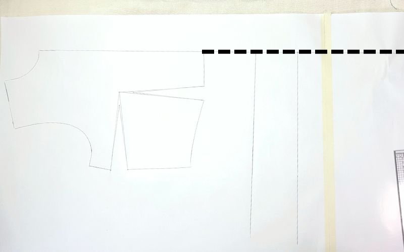 Extending the centre front line to hem to form the shirt dress pattern