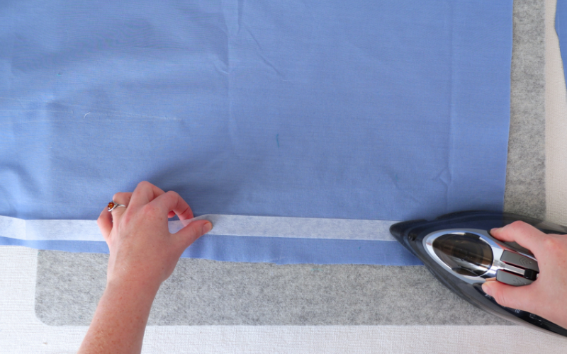 Interfacing applied to the shirt dress button stand before folding and sewing